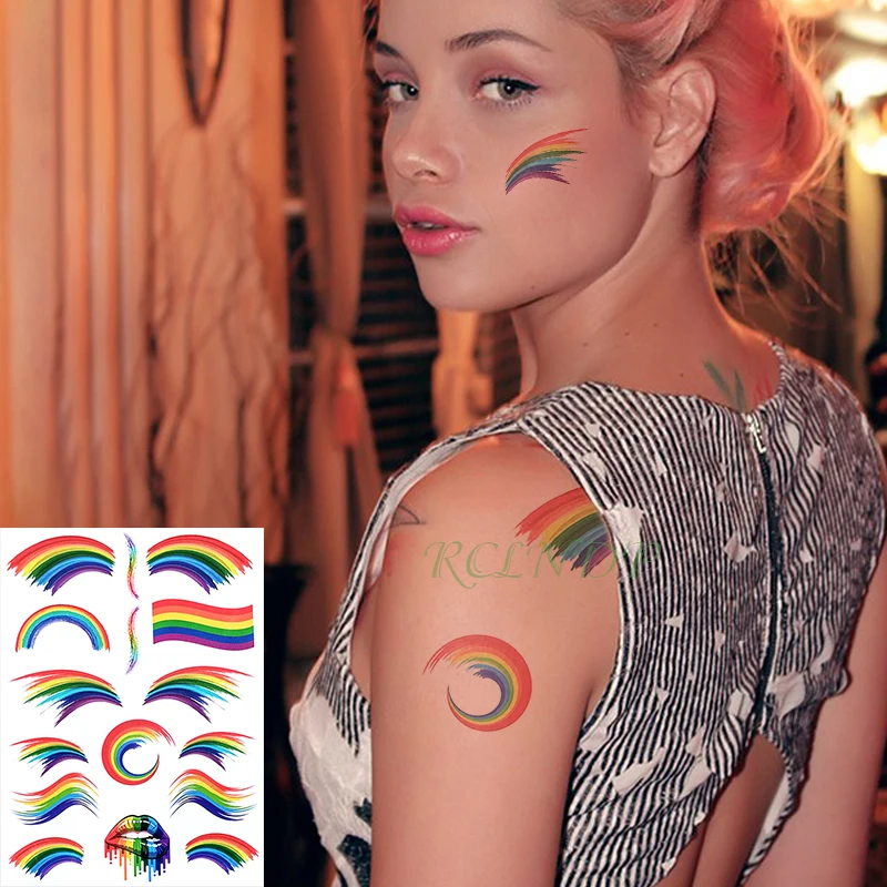 

Waterproof Temporary Tattoo Sticker rainbow color stripe large size art tatto flash tatoo fake tattoos for girl men women kid