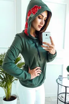 

2017 Autumn Winter Long Sleeve Women Hoodie Sweatshirt Embroidery Floral Hoodies with Hat Hooded Tracksuit Jumper Pullover