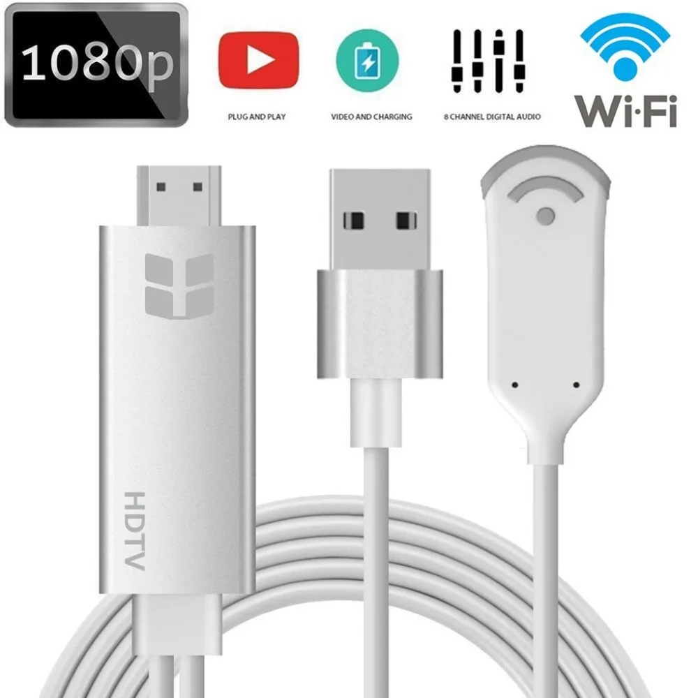 HDMI WiFi Display Receiver Adapter USB HDTV AV Airplay Cable for iPhone