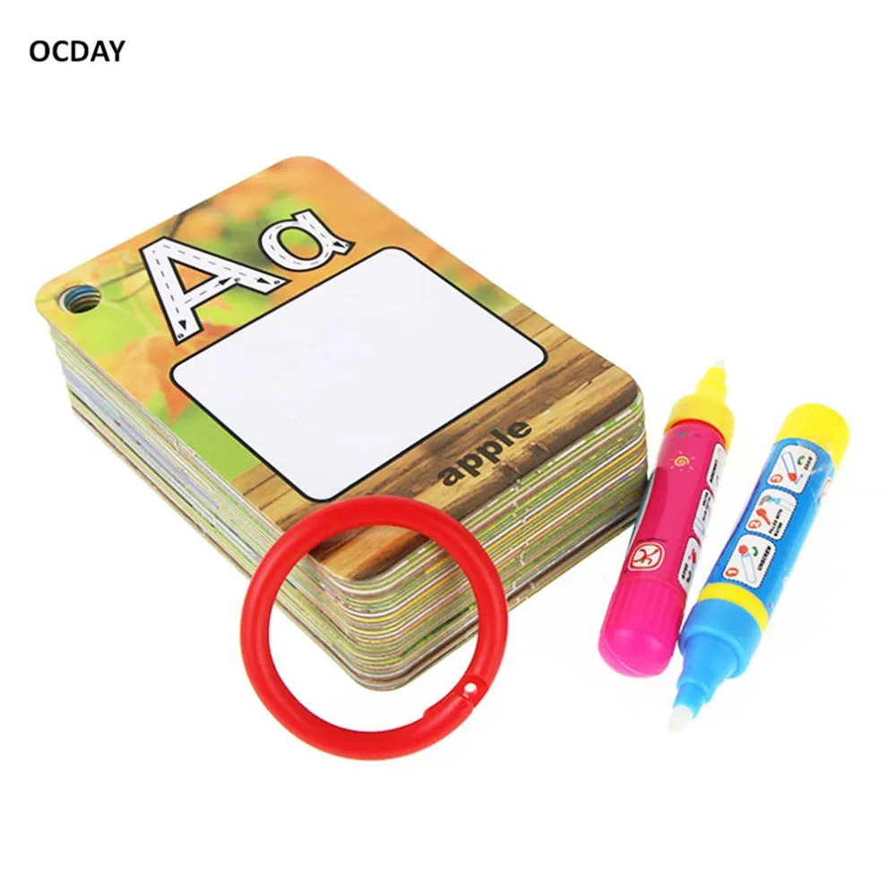 Hot ! OCDAY Children 26 Letters 3D Early Education Cognitive Puzzle Cards Water Painting Graffiti Drawing Board Colouring