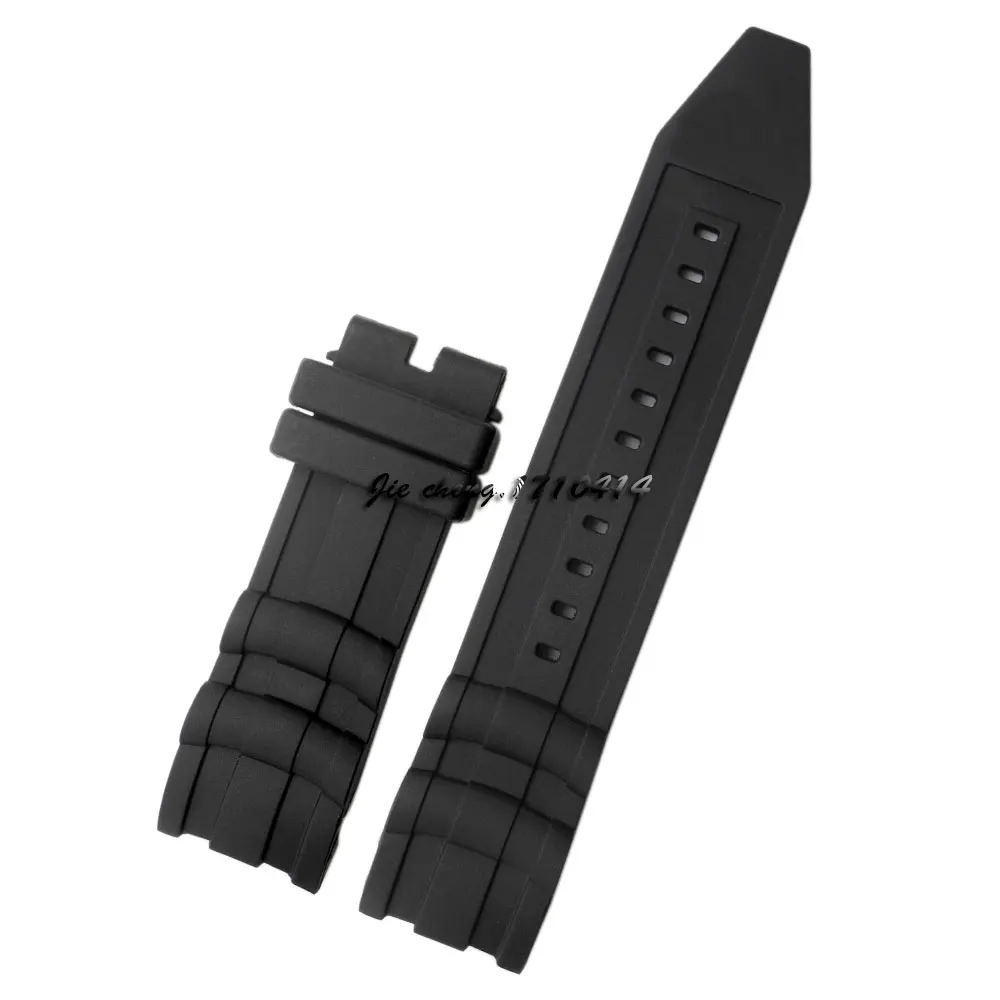 JAWODER Watchband 26mm (24mm Buckle End) Black Silicone Rubber Diver Watch Band Strap Without