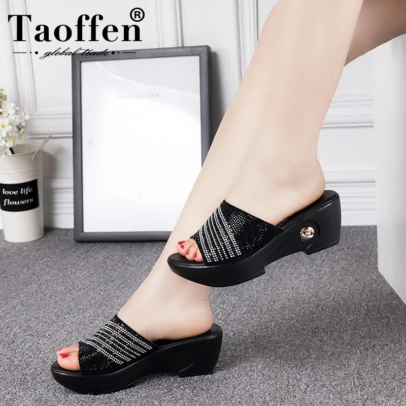 

TAOFFEN New Fashion Women Slippers Crystal High Heel Summer Shoes Women Street Casual Shoes Lady Daily Home Footwear Size 35-41