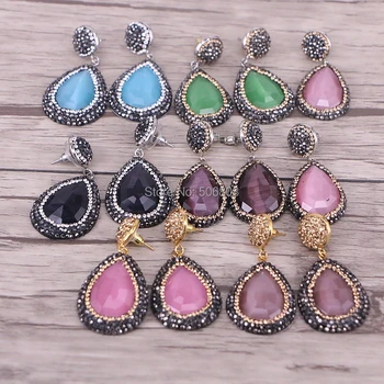 

10Pairs Zyunz Jewelry Cut facet pave crystal stones drop dangle earrings for women summer fashion charm earring jewelry