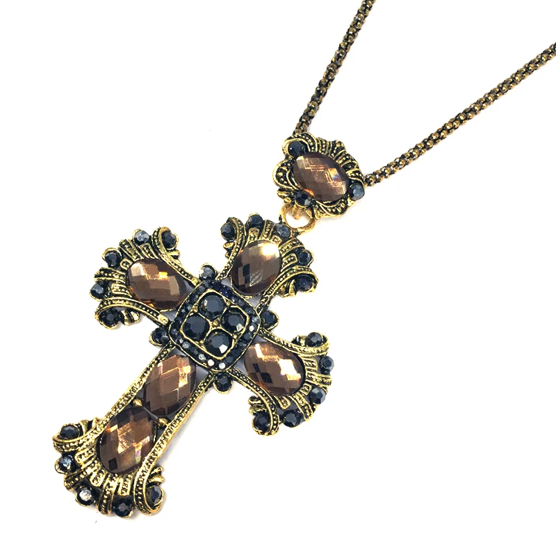 Готическая Ювелирная подвеска с большим крестом, ожерелье, винтажные ожерелья с распятием, длинное колье для женщин/Colar De Cruz Pingente Atacado