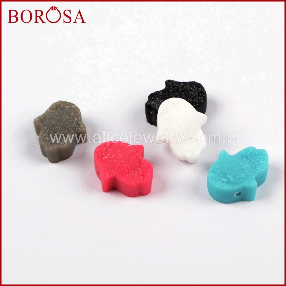 BOROSA Wholesale Jewelry 15pcs Man-made Druzy Hamsa Hand Beads Multicolor Gems Drusy Pendant for Making WX899 | Украшения и