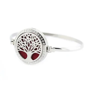 

5PCS Newest White Crystals Tree Of Life Pattern Design Aromatherapy Essential Oil Diffuser Locket Bangle Fashion Jewelry
