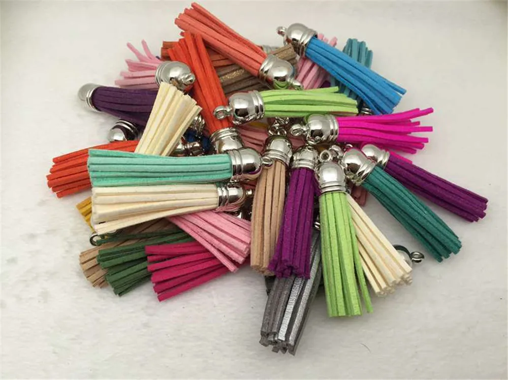 

Silver Tassel The Vintage Tassel 10 unids 38mm Strip Leather Tassels for DIY Jewelry Keychain Cell Phone Straps Pendant