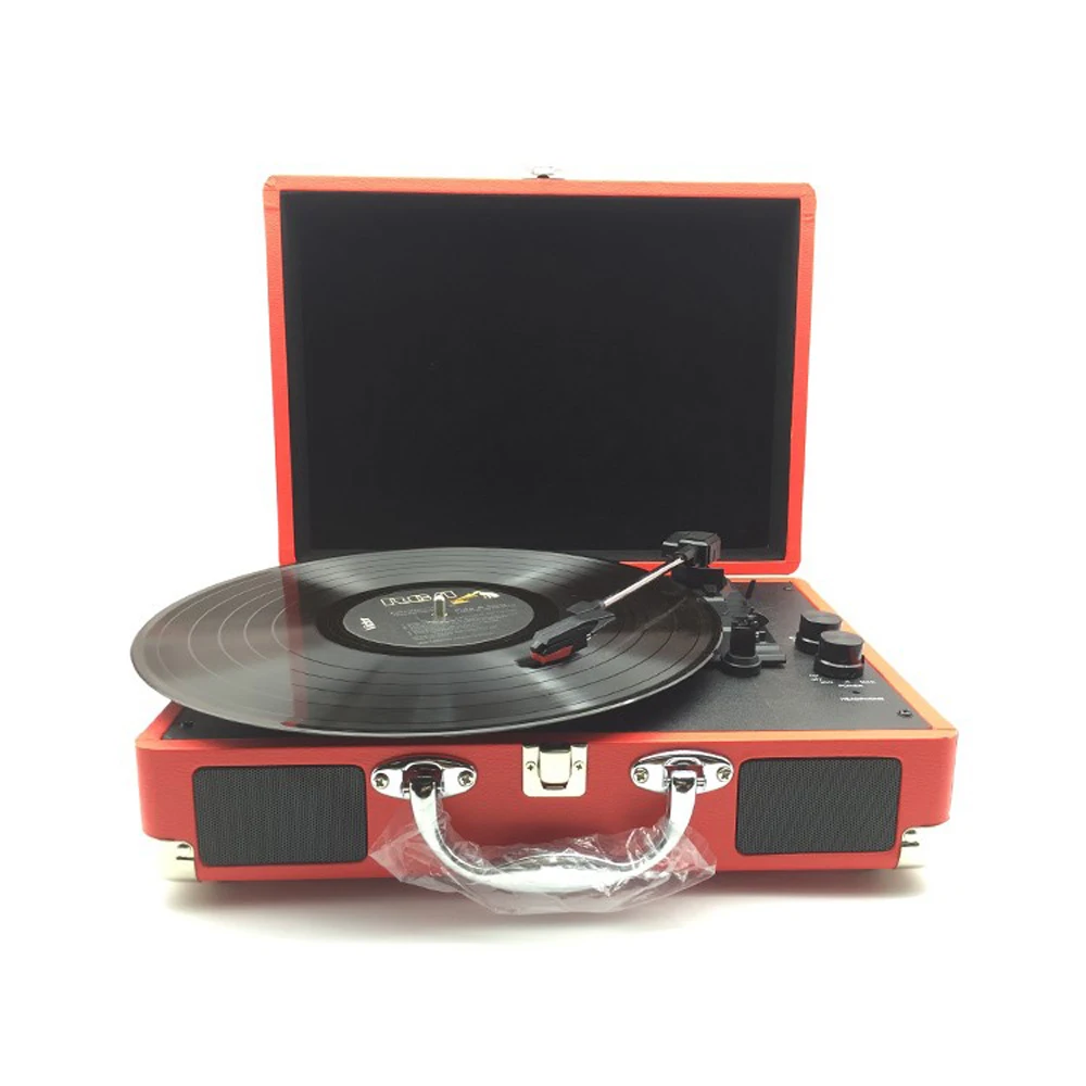 Retro Record Player 33RPM Antique Gramophone Turntable Disc Vinyl Audio 3-Speed Aux-in Line-out USB DC 5V Gramophones - Цвет: Red