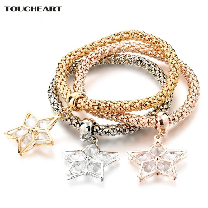 

TOUCHEART 3 Pcs/Set Gold Crystal Start Charm Bracelets&Bangles For Women Silver Jewelry Making Bracelet Pulseras Mujer SBR160341