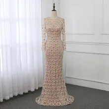 Роскошные Кристаллы Русалка вечернее платье с длинным рукавом Robe De Soiree вечернее платье Формальные платья