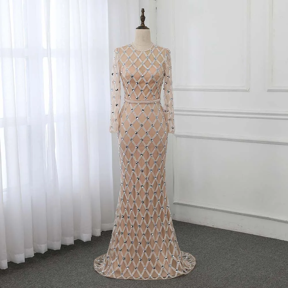 Luxury Crystals Mermaid Evening Dress Long Sleeve Robe De Soiree Evening Gown Formal Dresses Luxury Crystals Mermaid Evening Dress Long Sleeve Robe De Soiree Evening Gown Formal Dresses