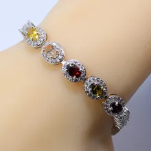Серебряные разноцветные на цепочке браслет-цепочка многоцветный камень женские свадебные украшения и Подарочная коробка SL41