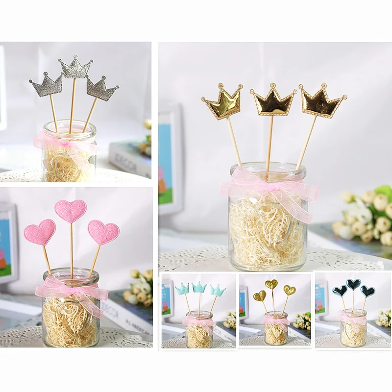 Shimmer Festival Supplies Heart 5PCS/Set Cake Flag Crown Birthday Party Cake Insert Cards Cake Decorations DIY Star Wedding