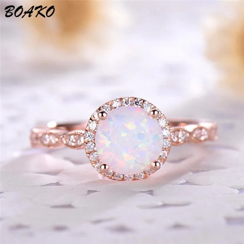 

BOAKO Female Austrian Crystal Rings Rose Gold Filled Wedding Rings For Women White Crystal Cubic Zirconia Ring anillo mujer