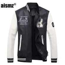 Aismz New Embroidery Baseball font b Jackets b font Coats Pu Faux font b Leather b