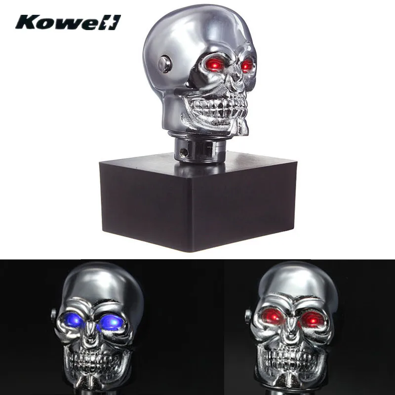 Beste KOWELL Universele Led Ogen Schedel Auto Chrome Handmatige Transmissie Versnellingspook knop voor Volkswagen VW Golf voor Lada voor KIA voor Ford