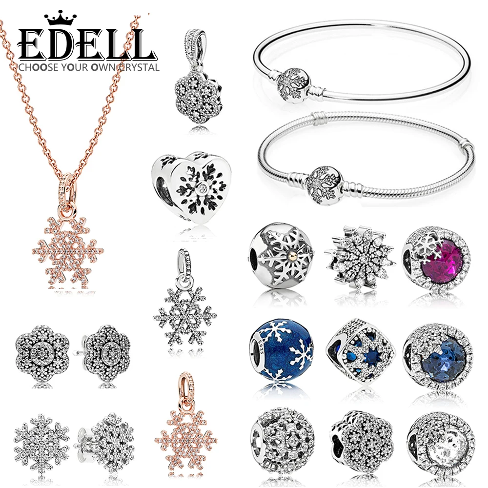 

EDELL 100% 925 Sterling Silver 1:1 WINTRY Sparkling Snowflake Ice CRYSTALLISED FLORAL Stud Earrings Clip Pendant Bracelet Bangle
