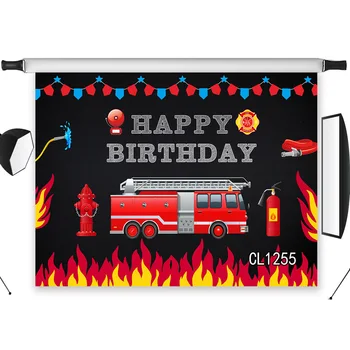 

Little Firefighter Happy Birthday Washable No Crease Background Photography Polyester Backdrop Studio Photographic Seamless