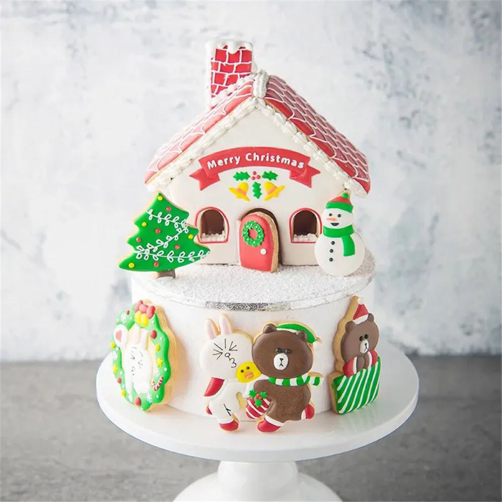 8pc Plastic Christmas House Tree Shaped Cookie Cutters Set