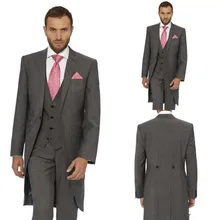 Красивый Нотч одна кнопка Ласточка Хвостатые пальто мода Для мужчин костюмы из 4 предметов(куртка+ брюки+ жилет+ галстук) индивидуальный заказ Высокое качество