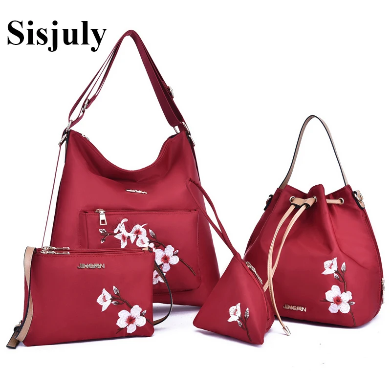 

Sisjuly Chinese Style Backpack Women Nylon Embroidery Backpack 4pc Set Backpacks Women Bagpack with Purse Lady Fashion Sac A Dos