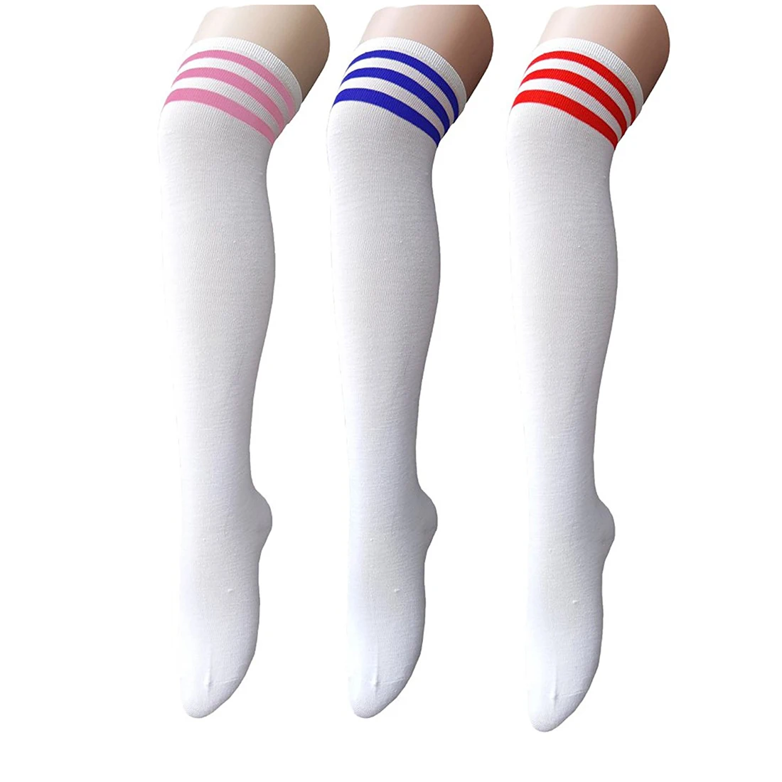 Womens Athlete Thin Stripes Solid Thigh Highs Tights Over Knee Socks 3