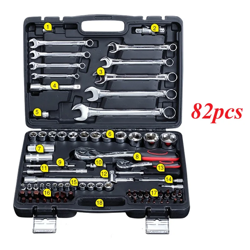 82 pcs Auto Repair Tool Sets Combination Tool kit Wrench Set Batch Head