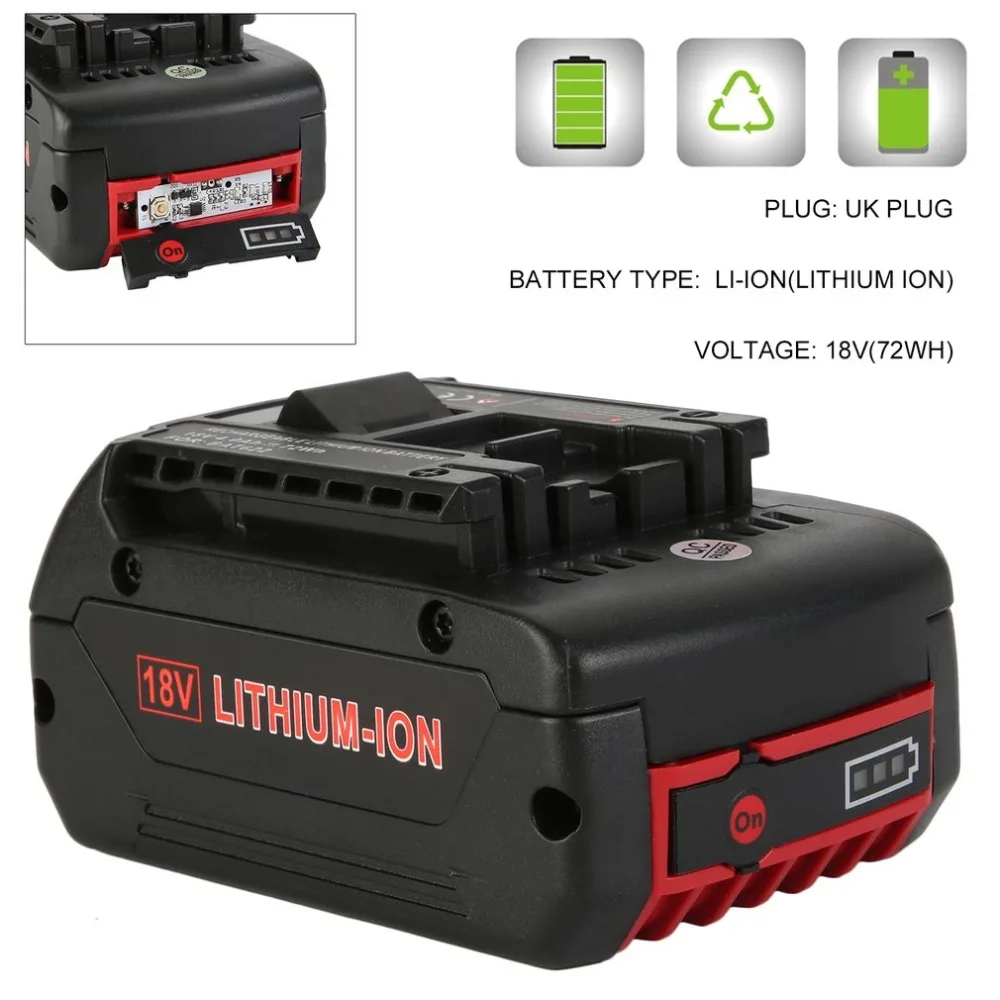 

2PCS/Set 18V 4.0ah 4000mAh Lithium Ion Battery Rechargeable Battery Replacement For Bosch Cordless Drills Power Tool UK Plug