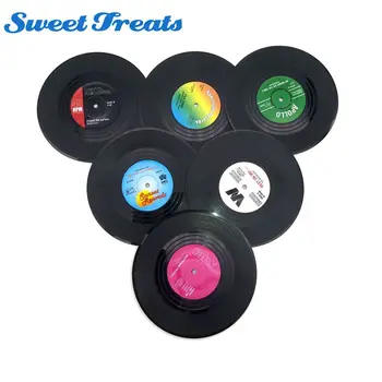 

Sweettreats 6 Pcs/ set Retro Vinyl CD Record Drinks Coasters Home Table Cup Mat Coffee Drink Placemat Tableware Spinning