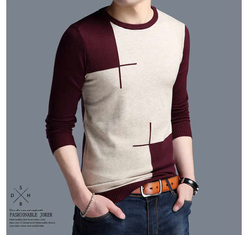Осенний повседневный мужской свитер с круглым вырезом, приталенная трикотажная одежда, мужские свитера, пуловеры, пуловеры для мужчин, M-3XL