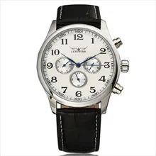 2016 Fashion JARAGAR Automatic Mechanical Self Wind Sport Thin Case Calendar 24Hour Week Dial Real Leather