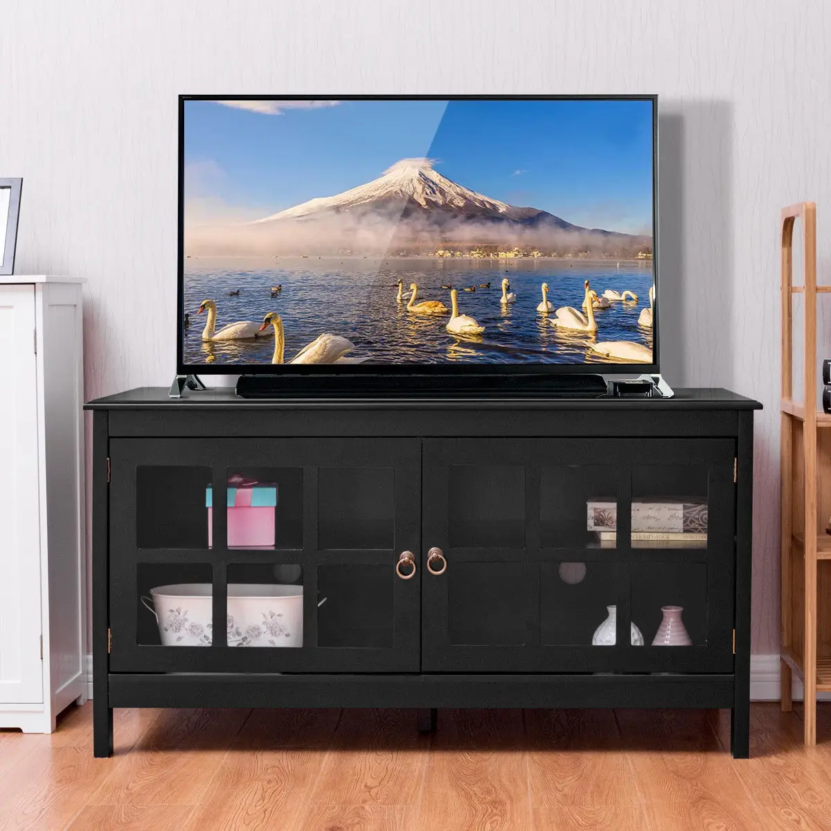 Giantex-Soporte de TV de 50 "para sala de estar, consola de almacenamiento de centro de entretenimiento con 2 puertas, muebles el HW56756 - AliExpress Muebles
