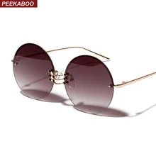 Peekaboo Металлические Круглые Солнцезащитные очки женские Ретро Винтажные летние безрамные солнцезащитные очки большая оправа мужские uv400 Золотой Металл
