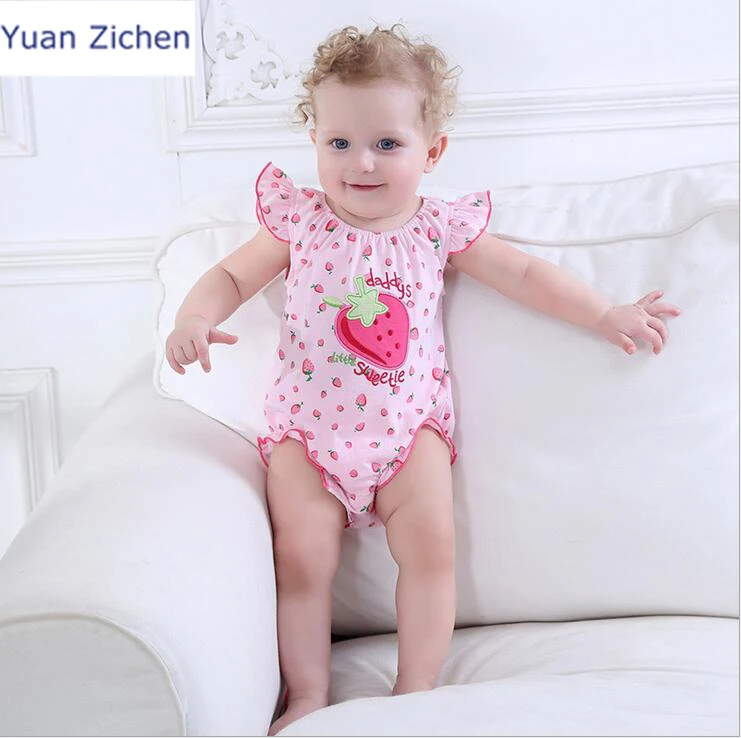 Baby Short Sleeve Romper Clothing 2017 summer new cotton printed strawberry Baby Girls Jumpsuit for Kid Clothes