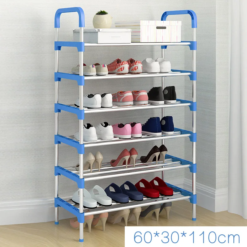 Многослойная сборная стойка для хранения, стойка для шкафа с поручнем для дома, гостиной, должна иметь обувь, компактный органайзер JC005 - Цвет: Blue 6 layers
