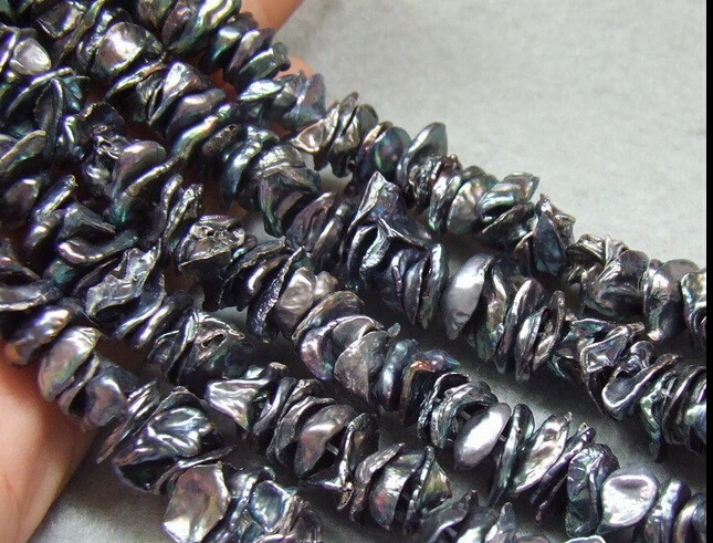 

Hot sell ->@@ N712 2Strands 9-12mm Black Freshwater Keshi Pearl Disk Loose Beads Strand 14.5" -Top quality free shipping