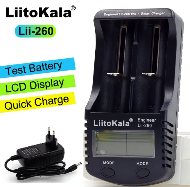 Умное устройство для зарядки никель-металлогидридных аккумуляторов от компании Liitokala Lii-260 18650 Зарядное устройство lii260 для 3,7 V 18650 26650 10440 14500 16340 17500 Перезаряжаемые Батарея Зарядное устройство - Цвет: charger and adapter