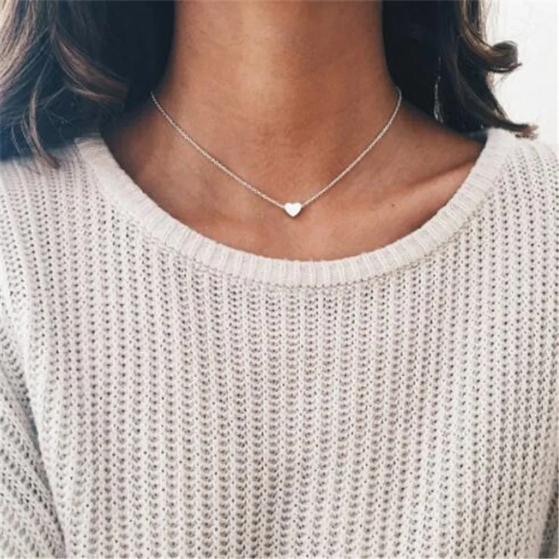 

WKOUD Simple Silver Plated Love Short Necklace For Women Choker Heart Clavicle Bijoux Collars Jewelry Exo Collar 2019 Gift