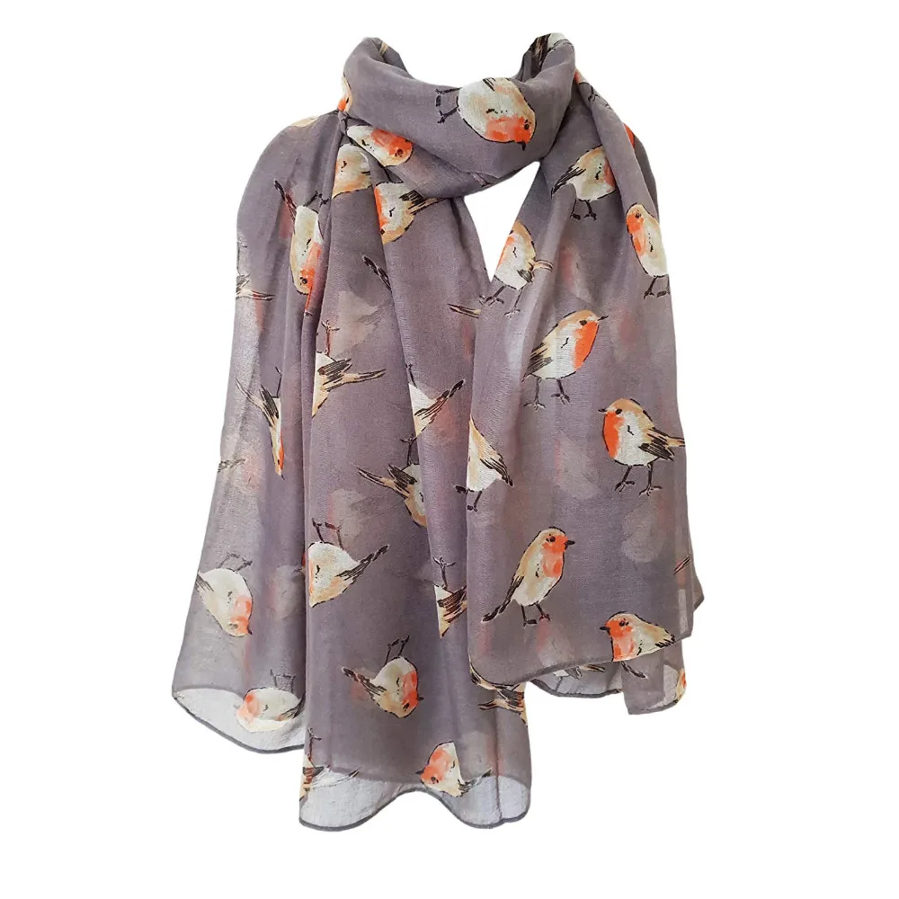 

Lady Women's Watercolour Robin Bird Printed Christmas Sun Protection Scarf 11.21