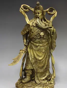 

free shipping Chinese Pure Brass Copper Leader Dragon Guan Gong Guan Yu Warrior Buddha Statue