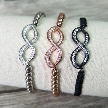 

10 Pcs Micro Pave CZ the figure 8 Connector Charm & Round Beads Bracelet Braided Macrame handcraft Jewelry Xmas Gift BG119