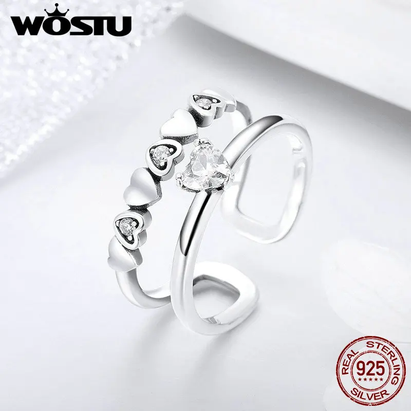 Женское кольцо с сердечком WOSTU из серебра 925 пробы прозрачным фианитом|Кольца| |