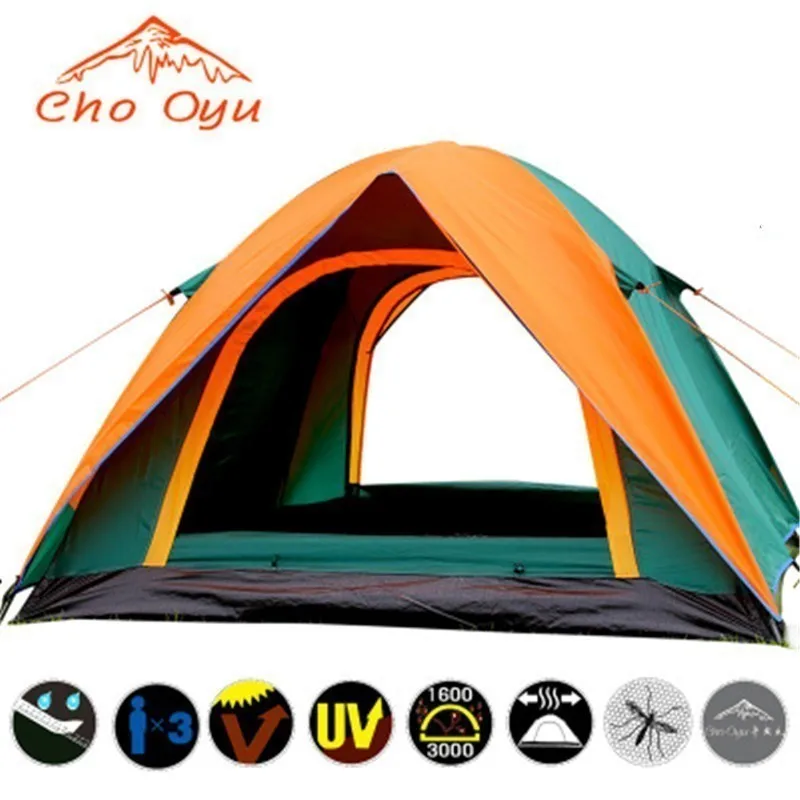 Billig 3 4 Person Camping Zelt Dual Schicht Windschutz Wasserdichte Anti UV Tourist Zelte für Angeln Wandern Strand Reise 3 saison Zelt