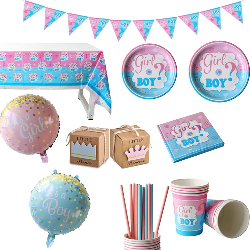 

MEIDDING Gender Reveal Party Disposable Tableware Supplies Baby Shower It is a Boy! It is a Girl! Plate Napkin Balloons Decor