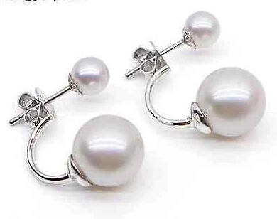 

ry00499 charming 7-10mm natural Australian south sea white pearl earrings silver A0422