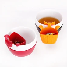 Креативный ситечко для чая с милым котом, ситечко для заварки чая, пищевой силиконовый ситечко для кружек, висящий на чашке, Забавный мультяшный чайный аксессуар