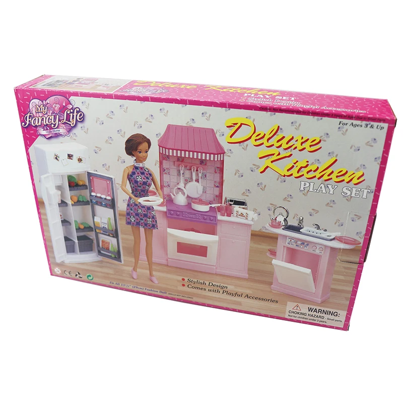 New Deluxe Kitchen Set for Barbie Furniture Dress Up Doll Accessories DIY Toy for Girl