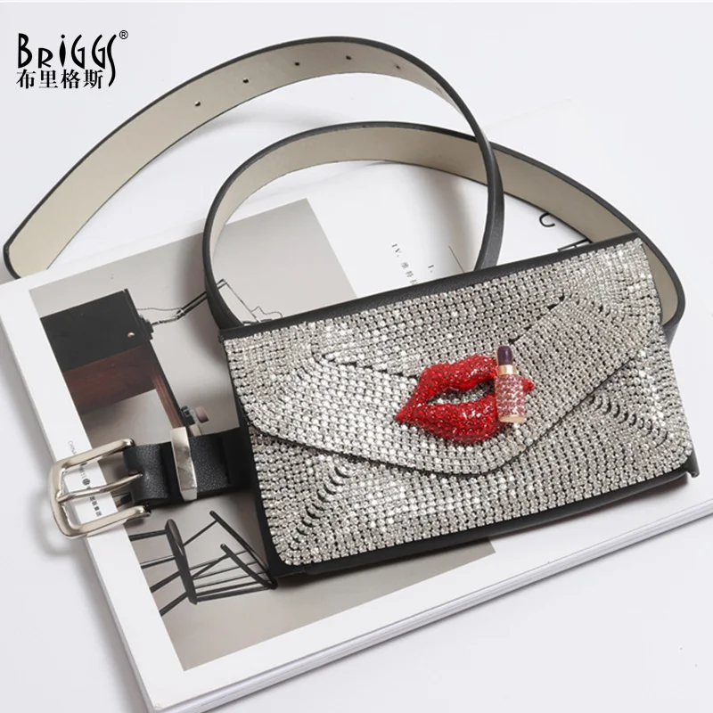 

BRIGGS Diamond fanny pack for women waist bag PU leather belt bag purse fashion money belt ladies fashion shoulder bag