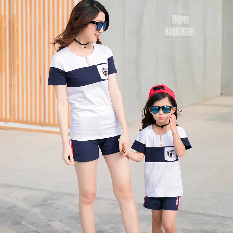 Family Matching T shirt Short Pants | Father Son Mother Daughter Clothes Set | Blue