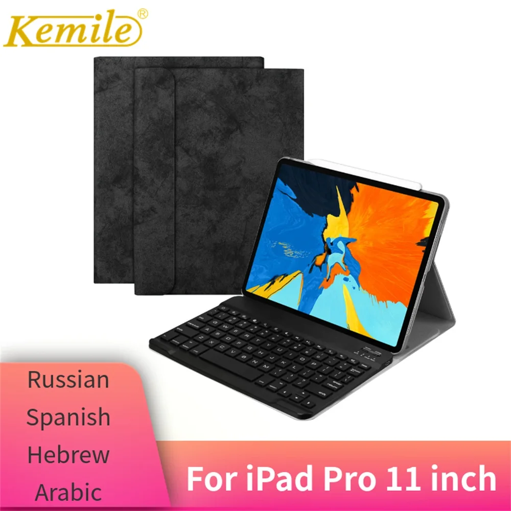 

For iPad Pro 11 Case W Wireless Bluetooth Keyboard Leather Protective smart Cover For iPad Pro 11 2018 Keypad Russian Keyboard